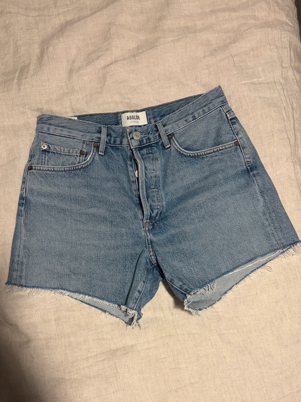 Agolde Light Blue Denim Jean Shorts